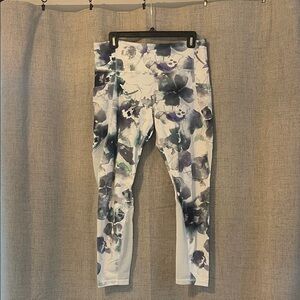 Athleta Floral Print Leggings - water color Blue,purple, green &  White